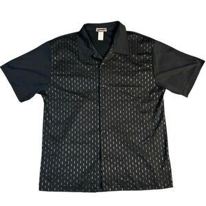 Vintage YMLA Shirt Men Large Black Silver Short Sleeve Button Up 90s Made In USA